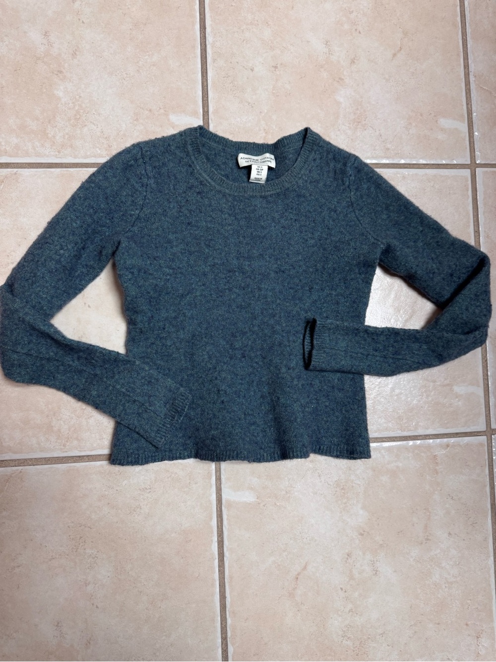 Adrienne Vittadini Green Crewneck 2-Ply Cashmere Sweater